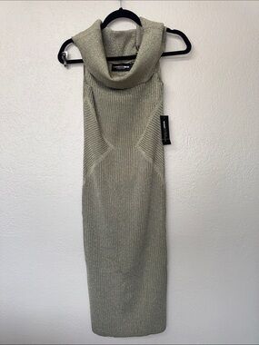 New York & Company Gabrielle Union Metallic Knit Midi Dress in Sage Green
